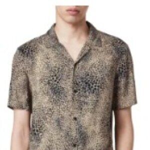 AllSaints Diffusion Regular Fit Leopard Print Short Sleeve Button Up Shirt